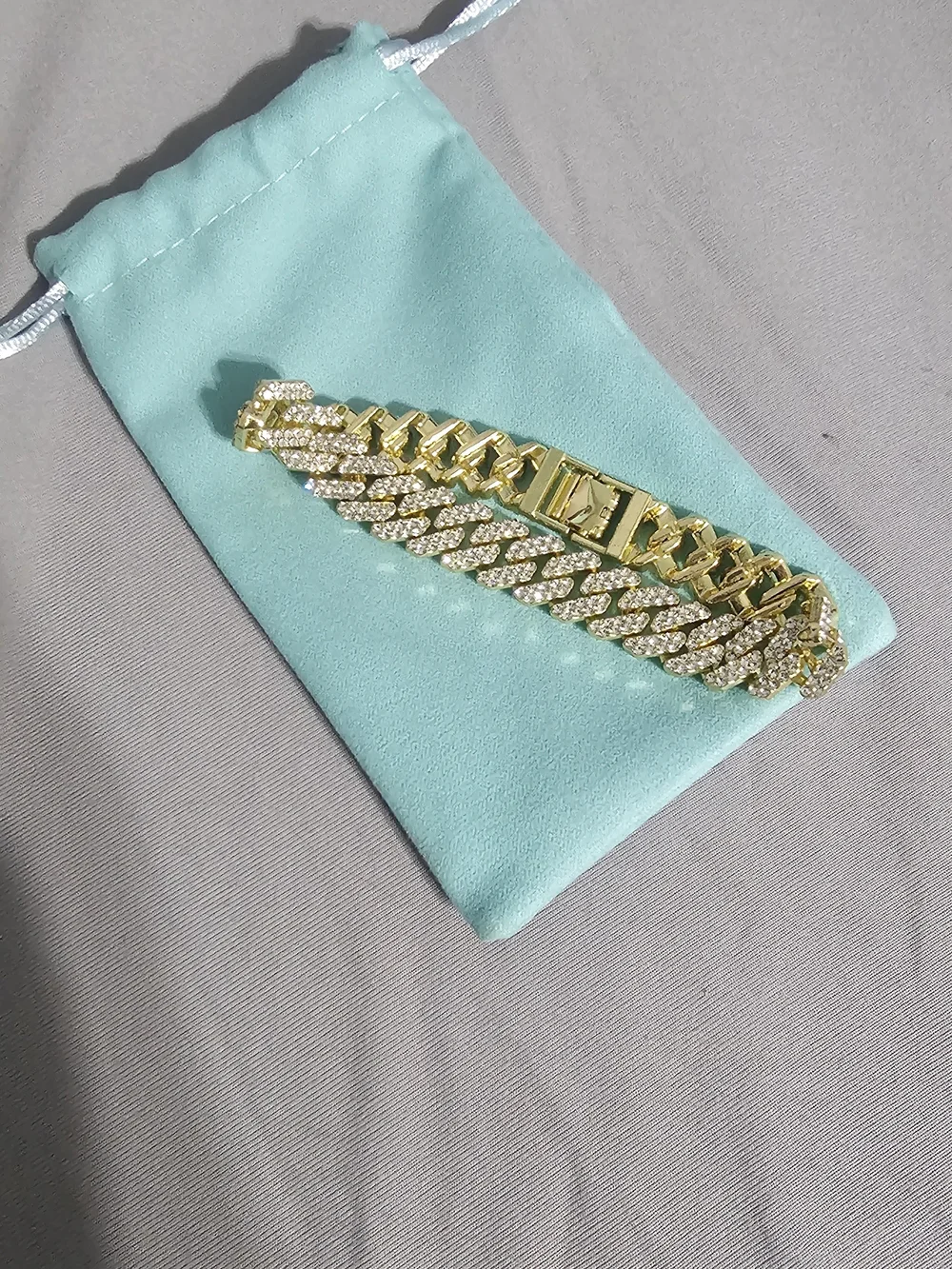 Stainless Steel, Gold Plated, 8in Mens Bracelet Iced Out.
